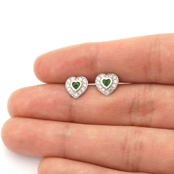 14k Yellow Gold White Gold Bezel Birthstone Heart Screw Back Earrings