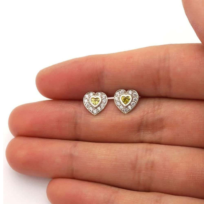 14k Yellow Gold White Gold Bezel Birthstone Heart Screw Back Earrings