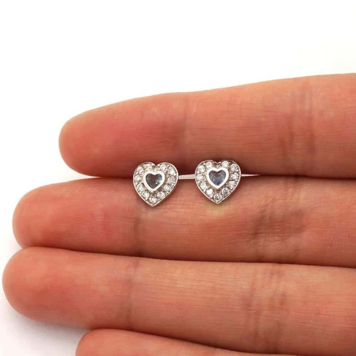 14k Yellow Gold White Gold Bezel Birthstone Heart Screw Back Earrings