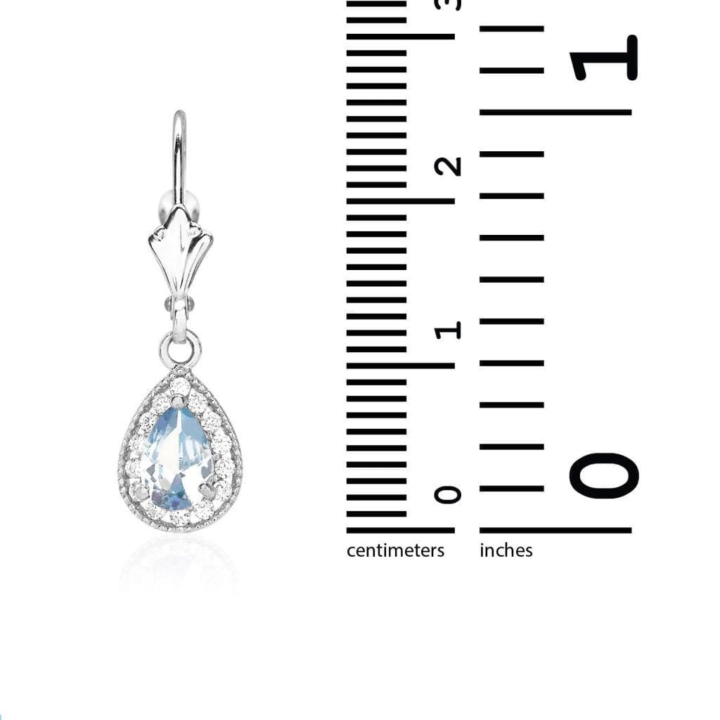 14K White Gold SimulatedBirthstone Halo Teardrop  Leverback Earrings
