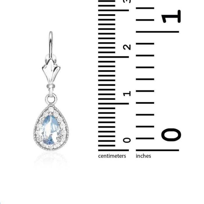 14K White Gold SimulatedBirthstone Halo Teardrop Leverback Earrings