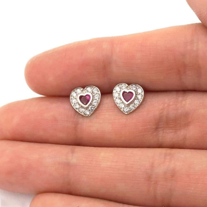 14k Yellow Gold White Gold Bezel Birthstone Heart Screw Back Earrings