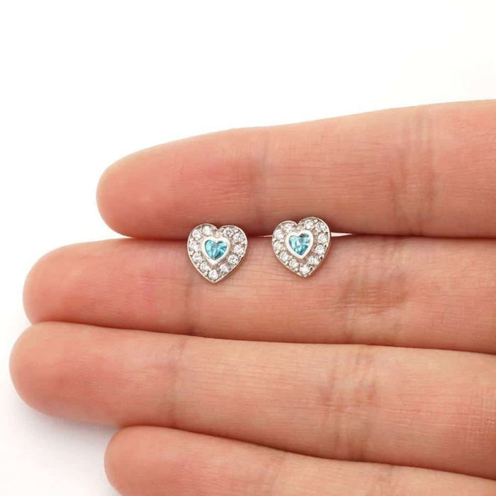 14k Yellow Gold White Gold Bezel Birthstone Heart Screw Back Earrings
