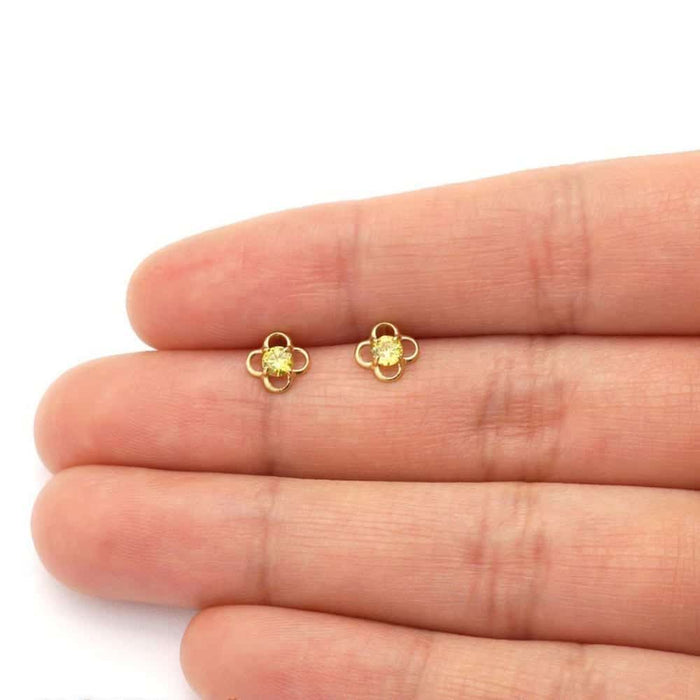 14k Yellow Gold Round Birthstone Quatrefoil Stud Screw Back Earrings