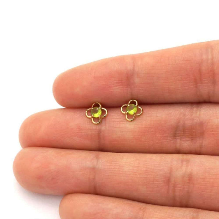 14k Yellow Gold Round Birthstone Quatrefoil Stud Screw Back Earrings