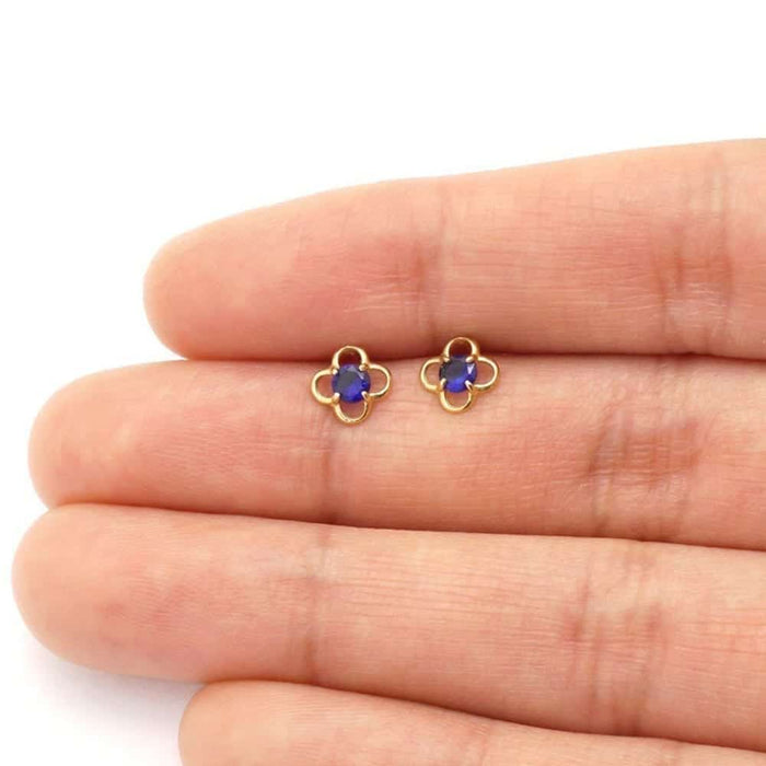 14k Yellow Gold Round Birthstone Quatrefoil Stud Screw Back Earrings