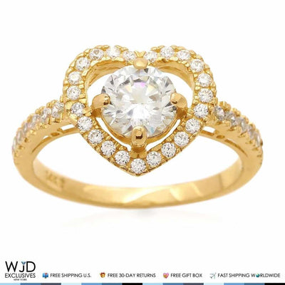 14K Yellow Gold 2.5Ct Round Diamond Heart Shape Halo Engagement Ring Size 5-8