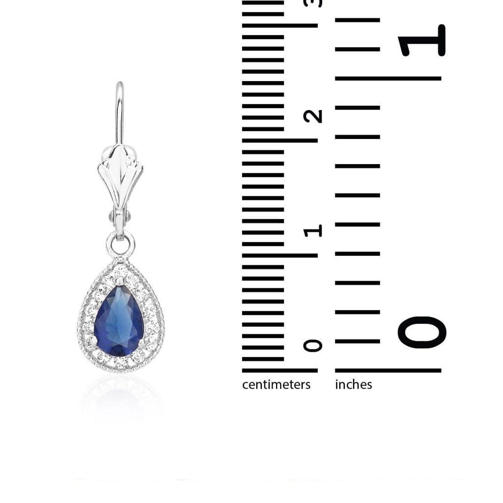 14K White Gold SimulatedBirthstone Halo Teardrop  Leverback Earrings