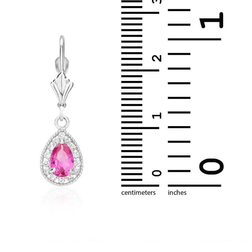 14K White Gold SimulatedBirthstone Halo Teardrop  Leverback Earrings
