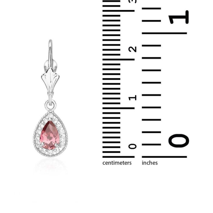 14K White Gold SimulatedBirthstone Halo Teardrop Leverback Earrings