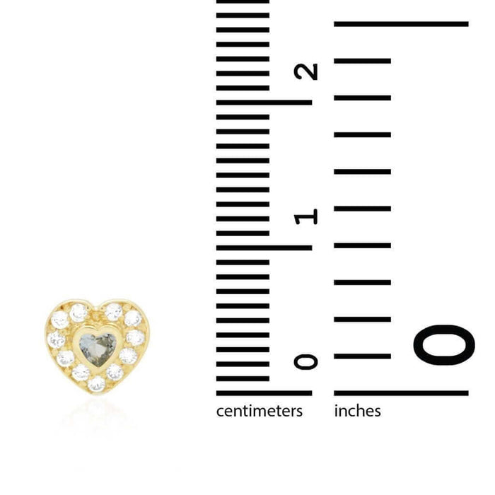 14k Yellow Gold White Gold Bezel Birthstone Heart Screw Back Earrings