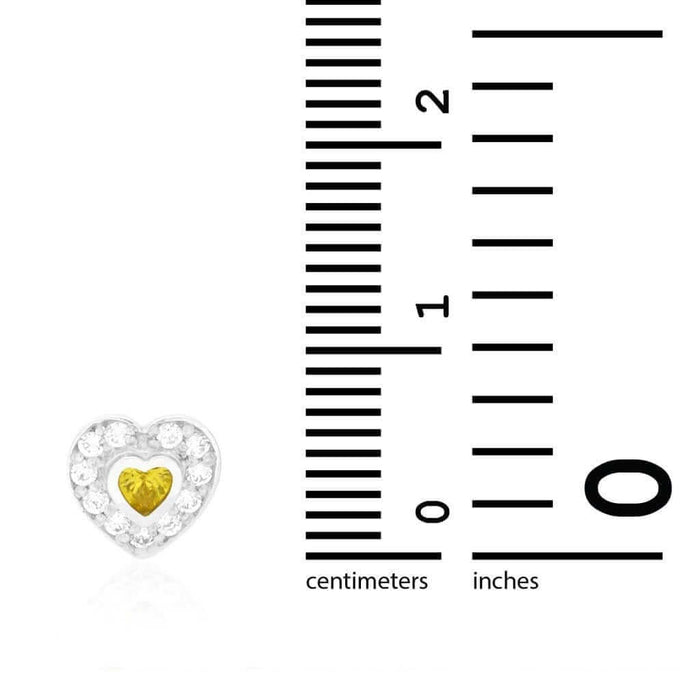 14k Yellow Gold White Gold Bezel Birthstone Heart Screw Back Earrings