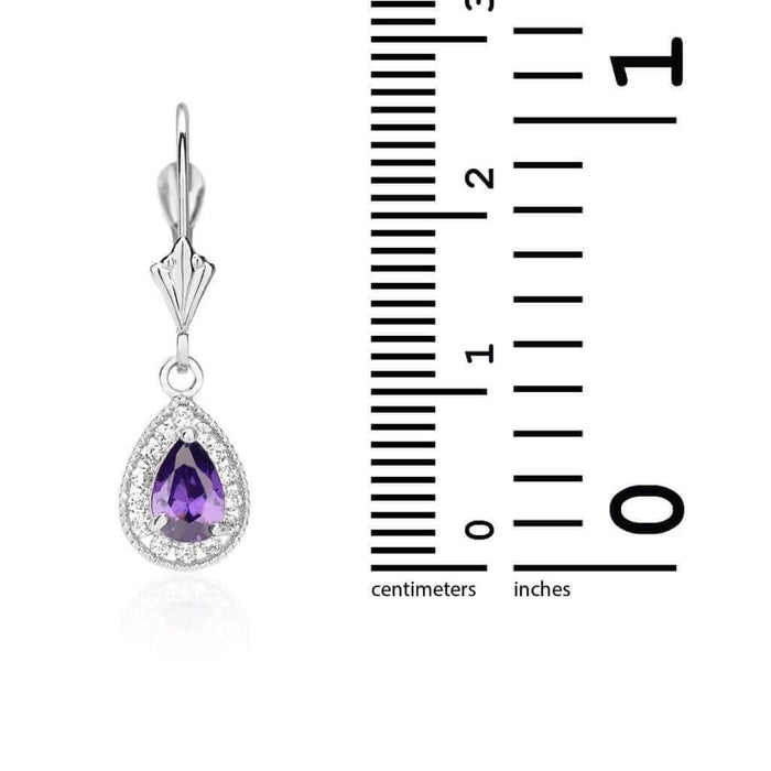 14K White Gold SimulatedBirthstone Halo Teardrop Leverback Earrings