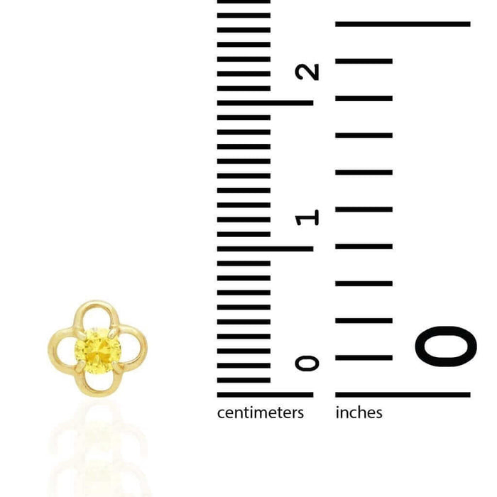 14k Yellow Gold Round Birthstone Quatrefoil Stud Screw Back Earrings