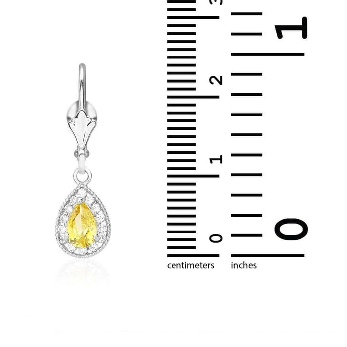 14K White Gold SimulatedBirthstone Halo Teardrop Leverback Earrings