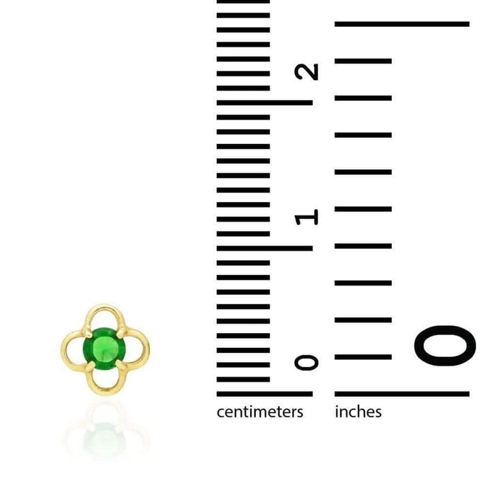 14k Yellow Gold Round Birthstone Quatrefoil Stud Screw Back Earrings