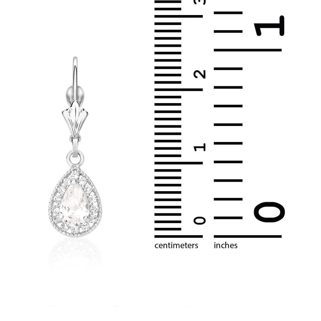 14K White Gold SimulatedBirthstone Halo Teardrop  Leverback Earrings