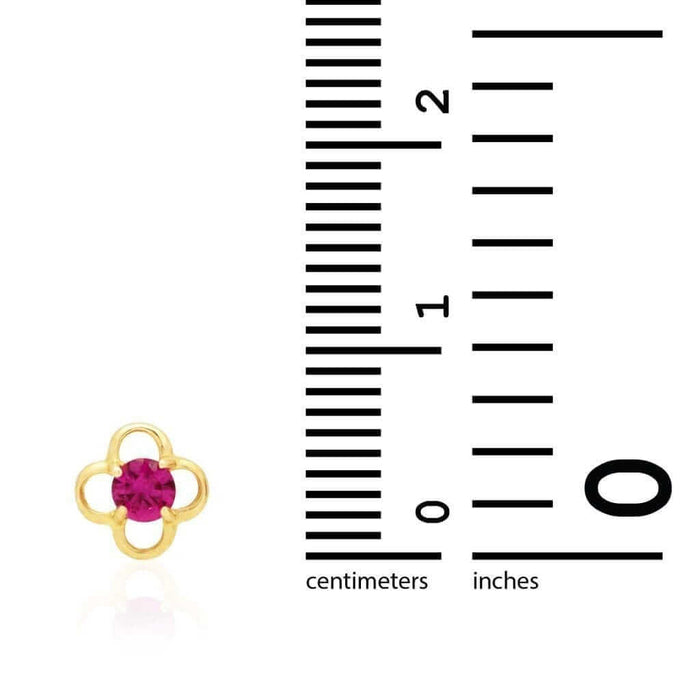 14k Yellow Gold Round Birthstone Quatrefoil Stud Screw Back Earrings