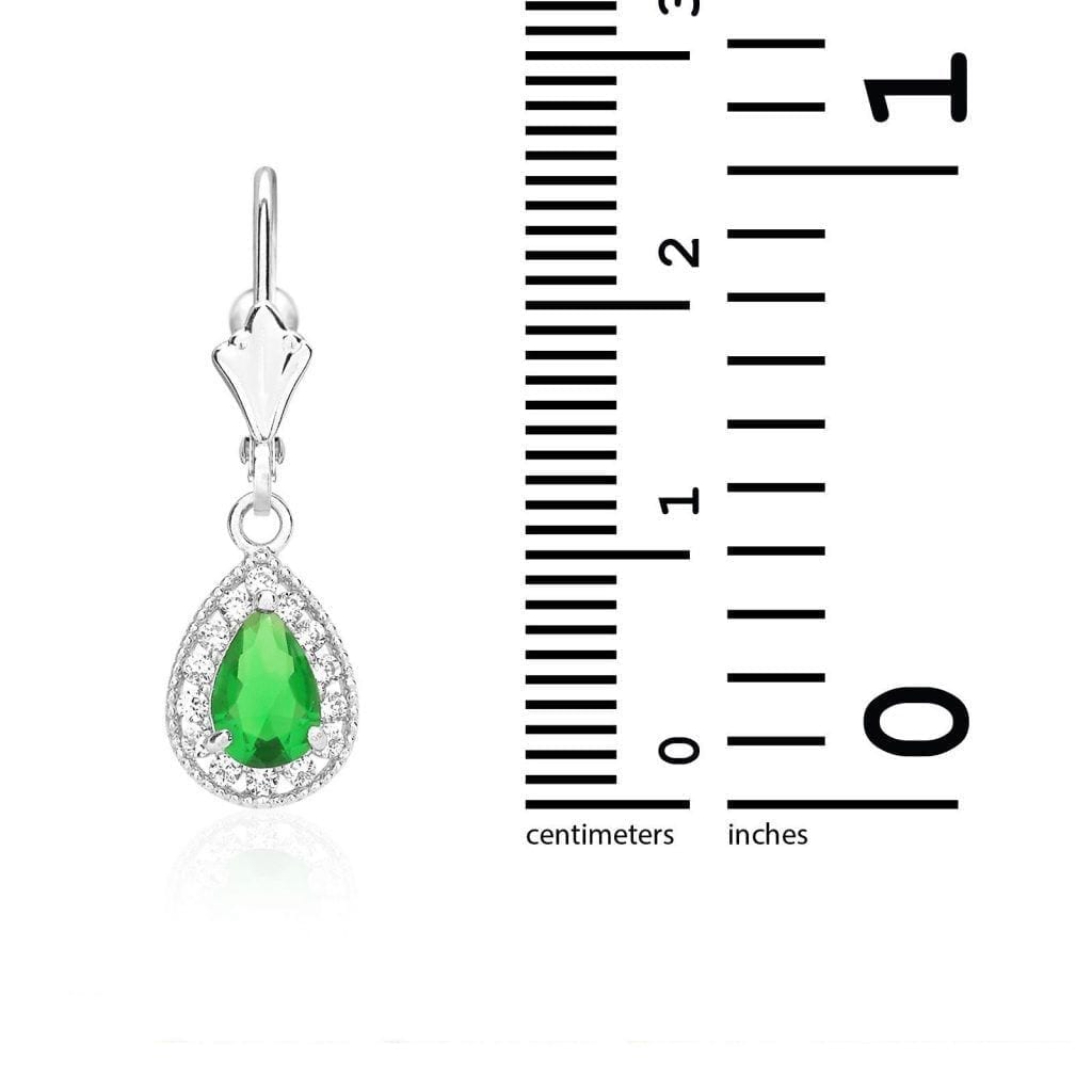 14K White Gold SimulatedBirthstone Halo Teardrop  Leverback Earrings