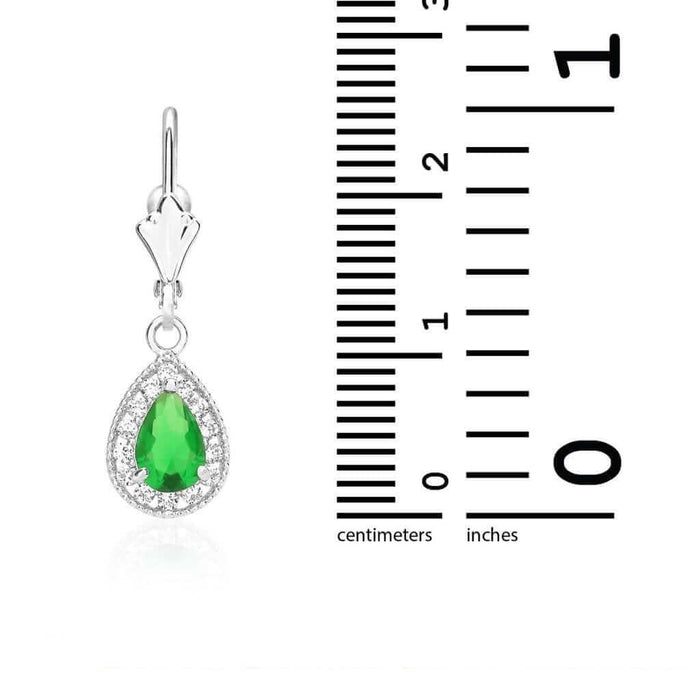 14K White Gold SimulatedBirthstone Halo Teardrop Leverback Earrings