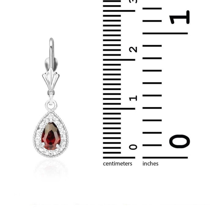 14K White Gold SimulatedBirthstone Halo Teardrop Leverback Earrings
