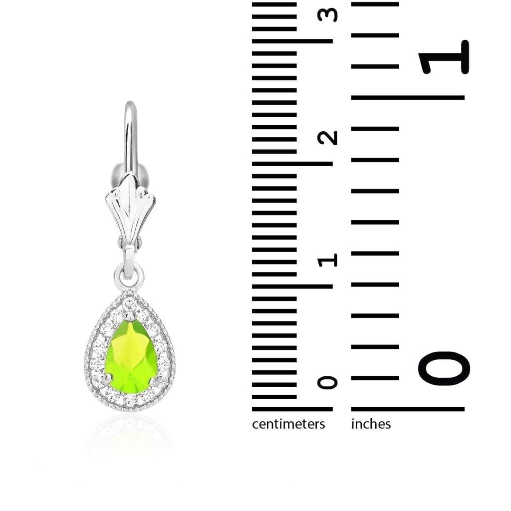 14K White Gold SimulatedBirthstone Halo Teardrop  Leverback Earrings