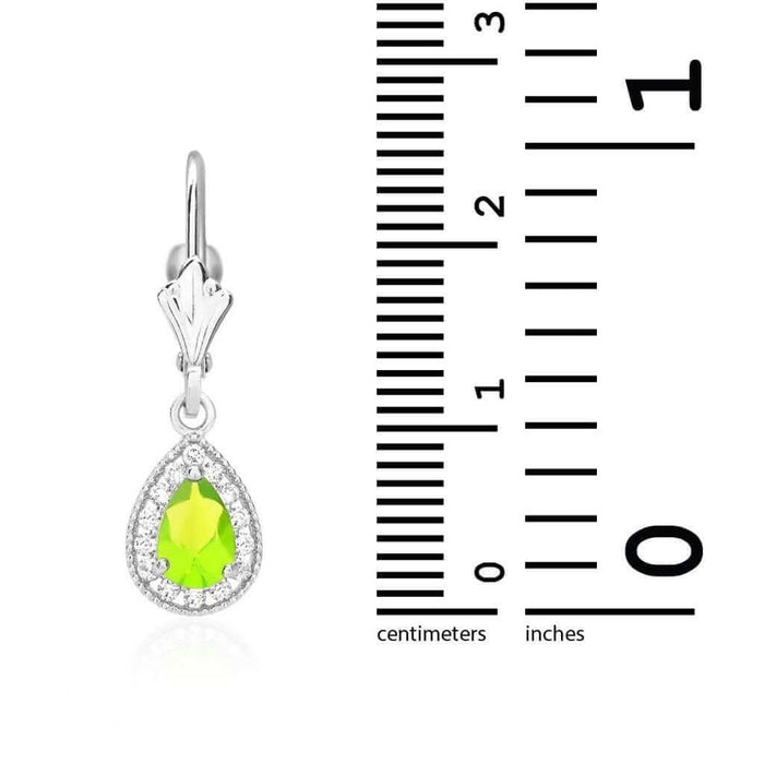 14K White Gold SimulatedBirthstone Halo Teardrop Leverback Earrings