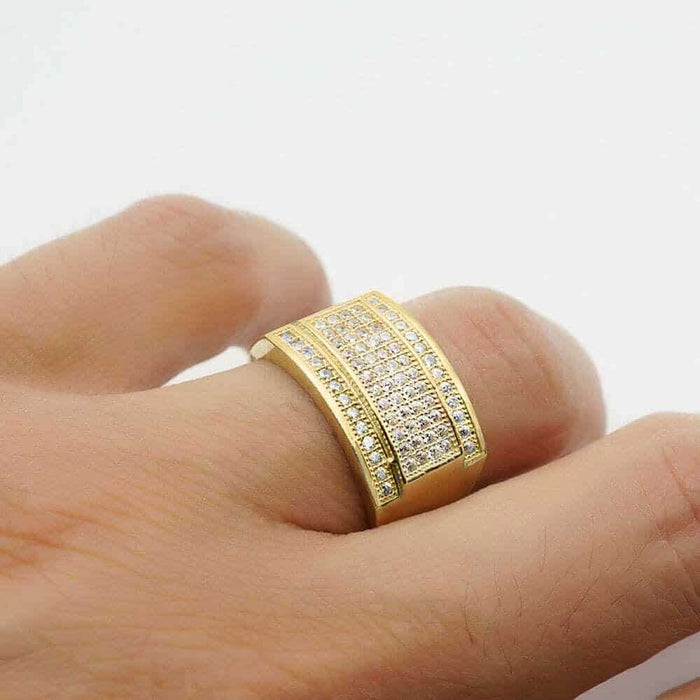 10k Gold Yellow 0.80Ct CZ Band Men's Signet Ring