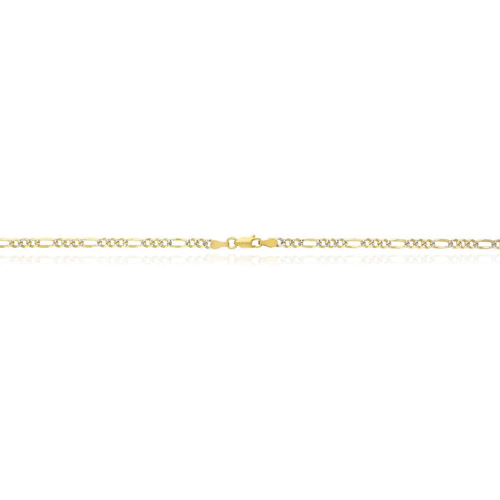 18K Gold Over Silver 3.5mm Diamond-Cut Pave Figaro Chain (Solid Links) 16"-30"