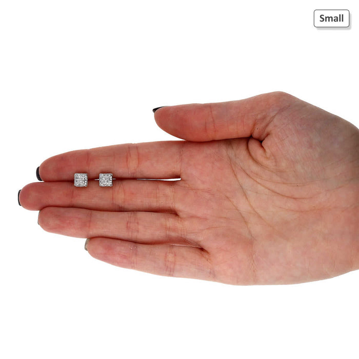 10K Gold Micro Pave Natural Diamond Square Stud Earrings 0.10Ct -0.40Ct