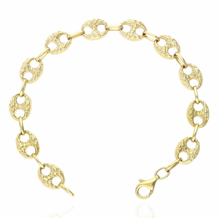 10K Yellow Gold 10mm 12mm Puffed Anchor Mariner Nugget Bracelet (Hollow) 8.5"