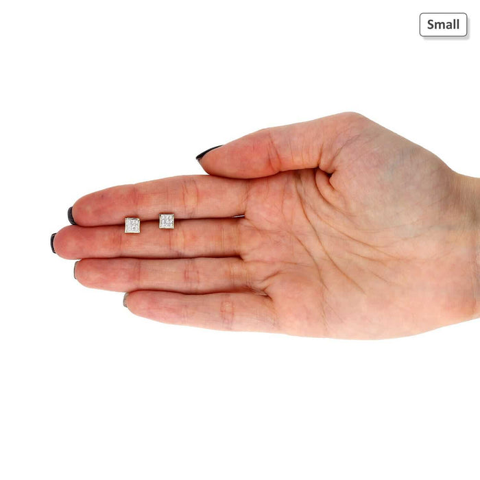 10K Yellow Gold Micro Pave Natural Diamond Square Stud Earrings 0.07Ct -0.30Ct