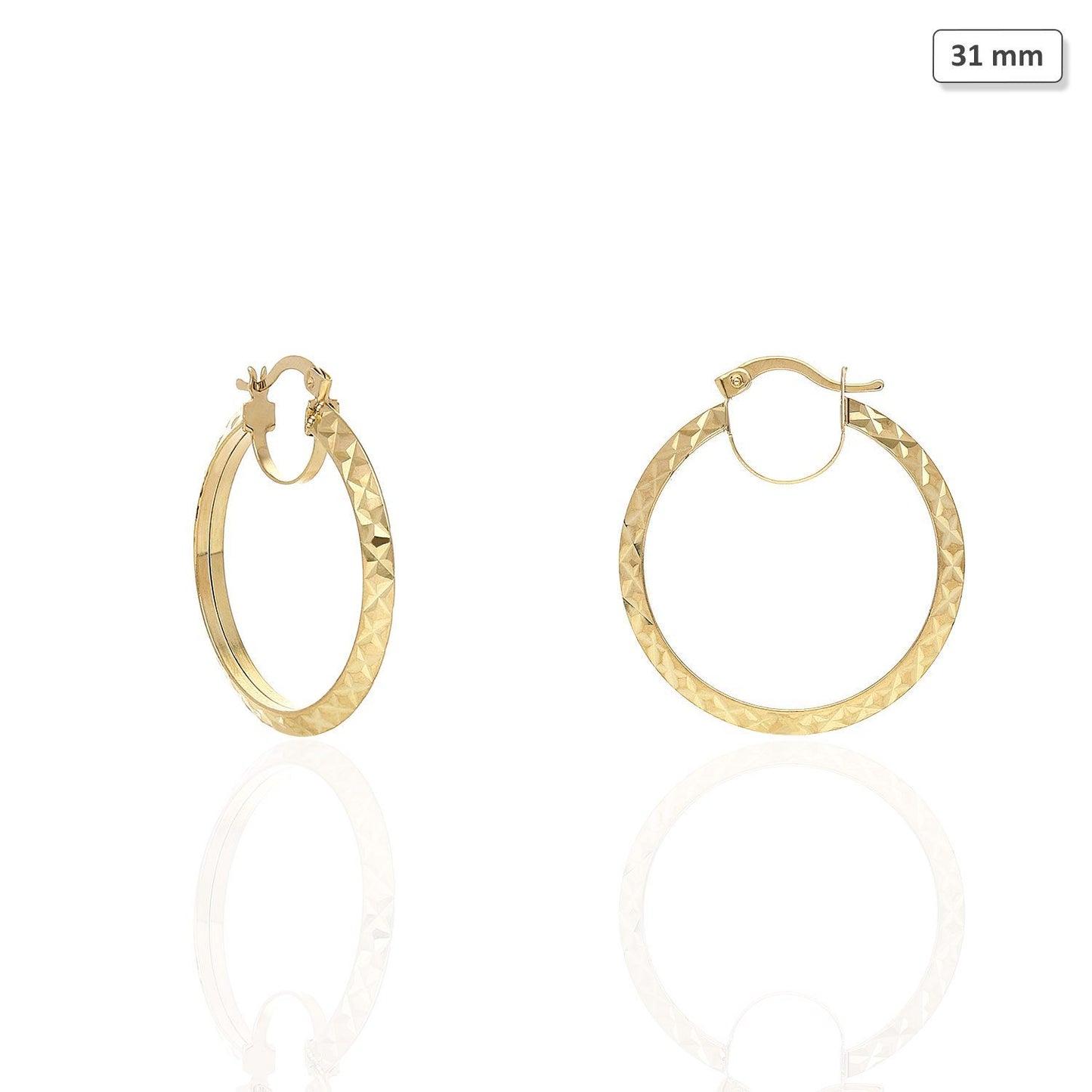 14K Yellow Gold Sparkly Faceted Diamond Cut Triangle Tube Hoop Earrings 31-52 mm