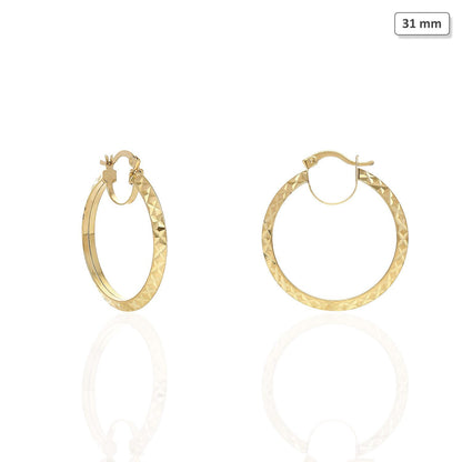 14K Yellow Gold Sparkly Faceted Diamond Cut Triangle Tube Hoop Earrings 31-52 mm