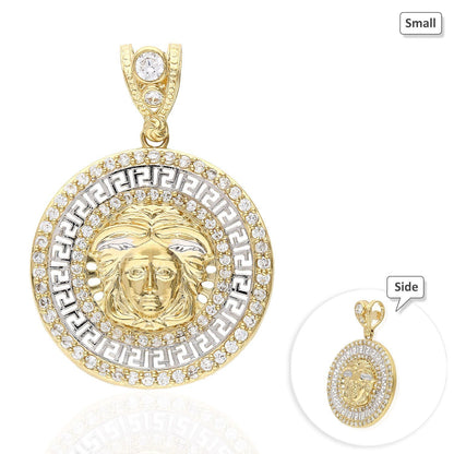 10K Yellow Gold CZ Fancy Medusa Head Medallion Pendant 32mm-37mm