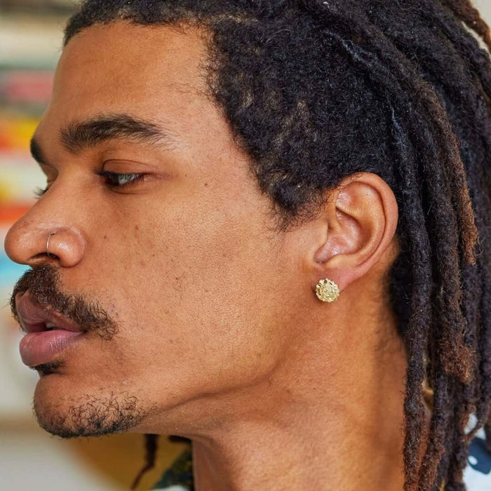 10K Solid Gold Diamond-Cut Nugget Push Back Stud Earrings