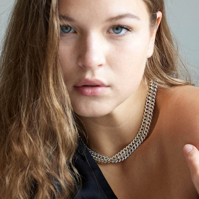 18K White Gold Over Silver 7mm Miami Cuban Baguette CZ Necklace (Solid Links)