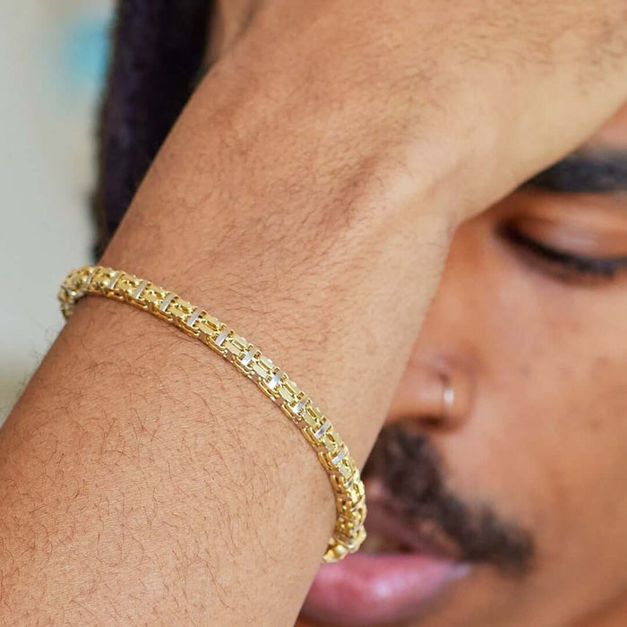 10K Gold Two-Tone Yellow White 5mm Square Bicycle Rolo Bracelet (Hollow) 8.5"