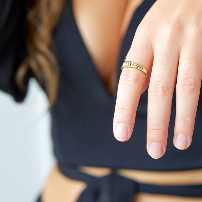 18K Yellow Gold Over Sterling Silver Ribbed Dome Ring - WJD Exclusives