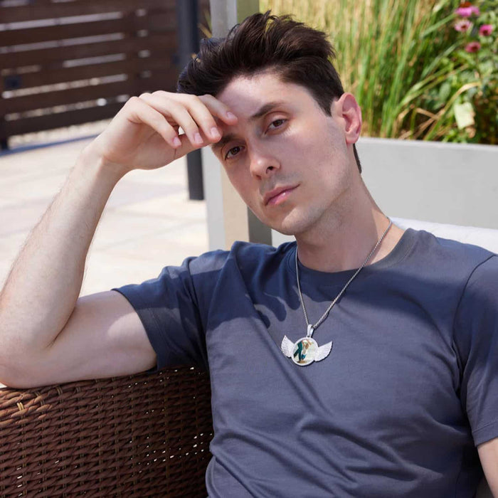 White Gold Over Silver CZ Angel Wing Picture Frame Memory Pendant - WJD Exclusives