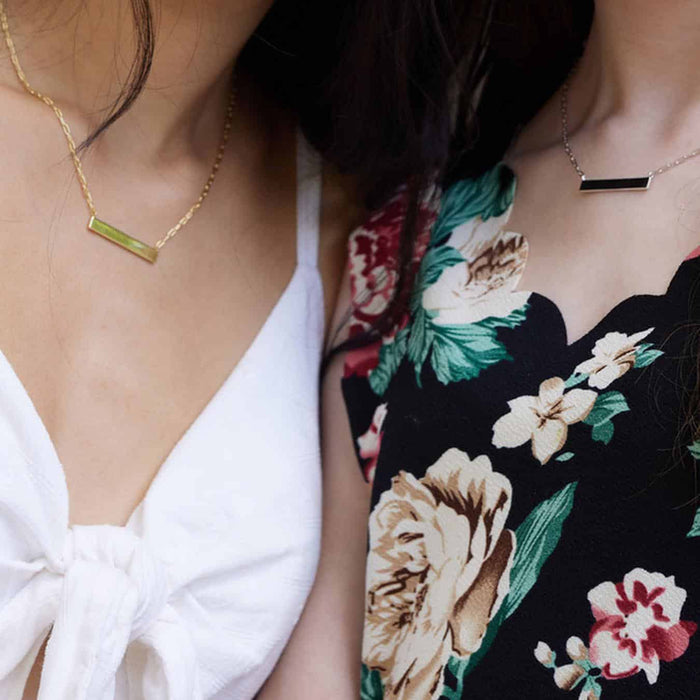 Engravable Gold Over Silver Paperclip Personalized Bar Necklace (Solid Links) 16" - 18" - WJD Exclusives