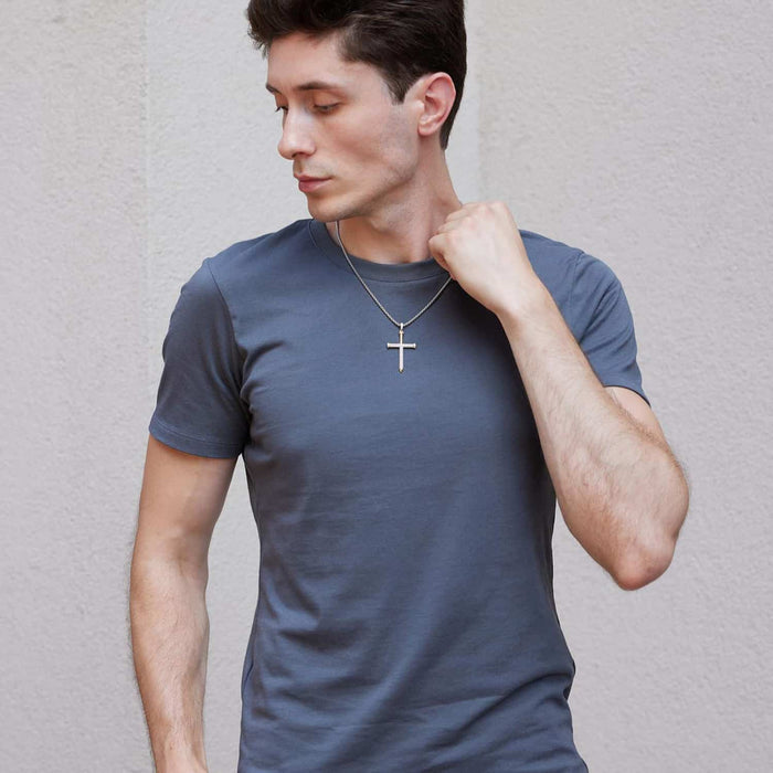 14K Yellow Gold CZ Pave Screw Nail Cross Pendant 2.1" - WJD Exclusives