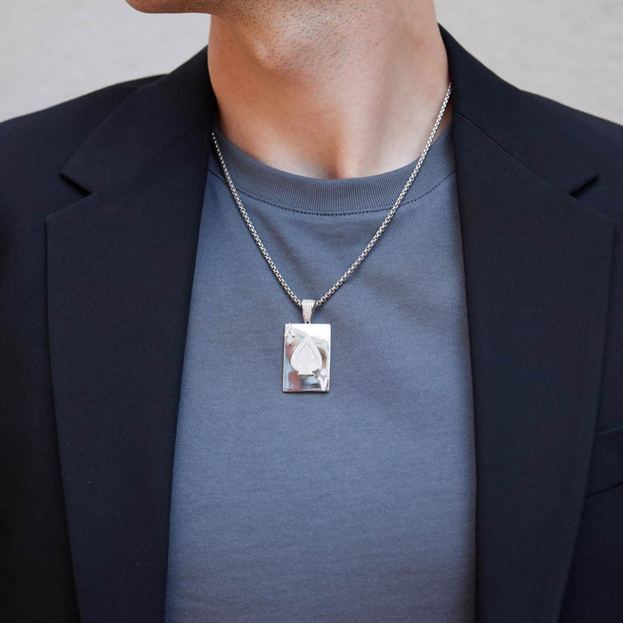Gold Over Sterling Silver CZ Ace Of Spade Poker Card Pendant 1.7" - WJD Exclusives