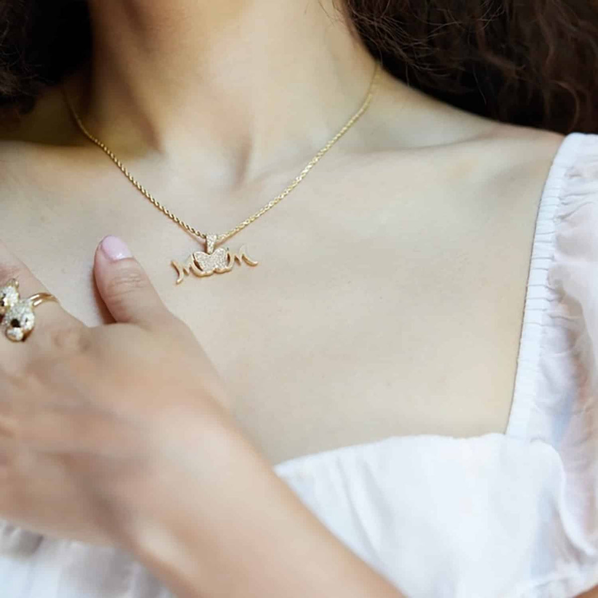 14K Yellow Gold CZ Butterfly MOM Pendant 0.6" - WJD Exclusives
