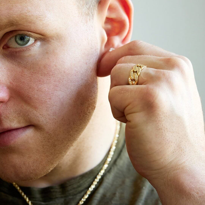 18K Gold Over Silver Yellow Rose White Pave CZ Miami Ring