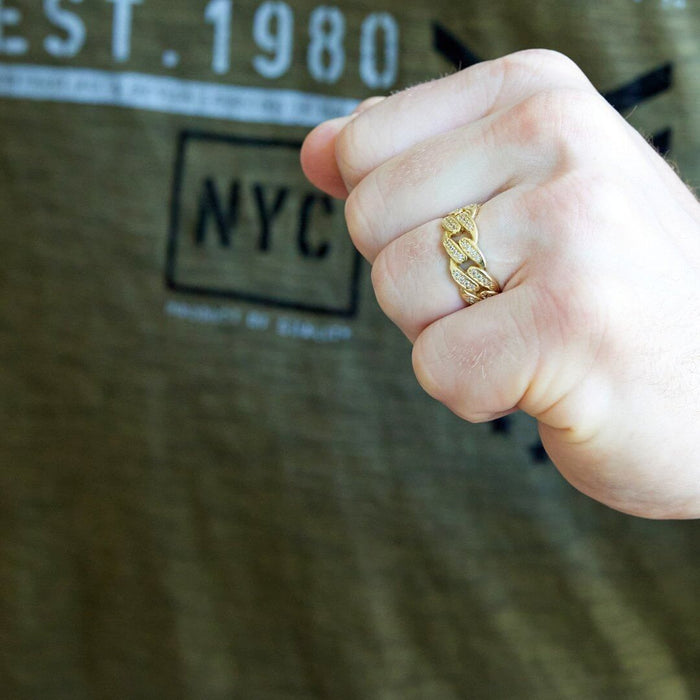 18K Gold Over Silver Yellow Rose White Pave CZ Miami Ring