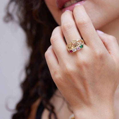 14K Gold Yellow Multi-Color Simulated Birthstones MADRE Mother Ring