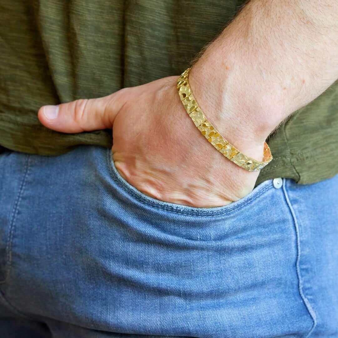 10K Gold Yellow 5.3mm-9mm Nugget Diamond-Cut Bracelet (Solid Links) 8.25"