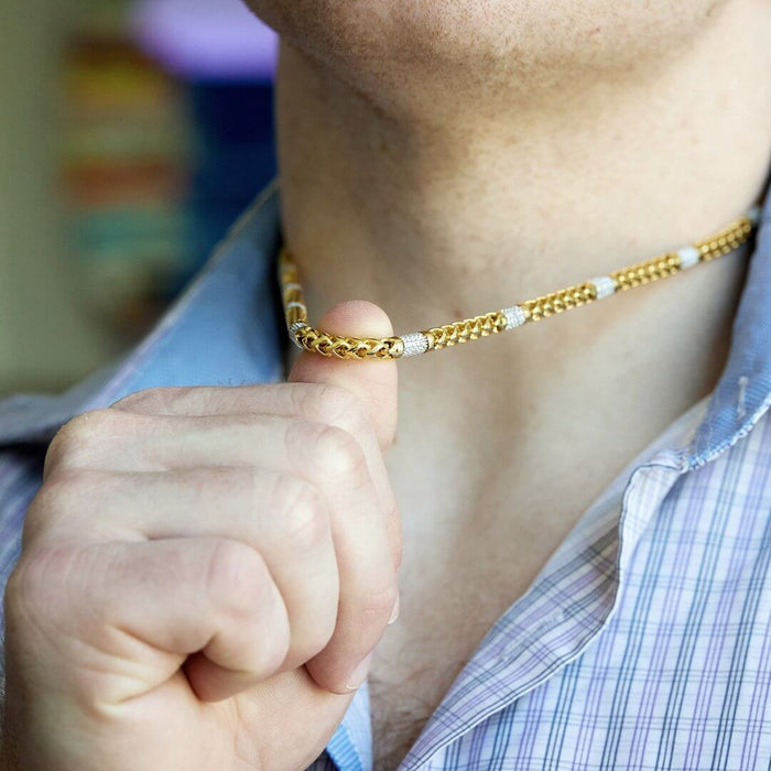 14K Yellow Gold 5mm Round Franco CZ Bullet Chain (Hollow) 22"-26"