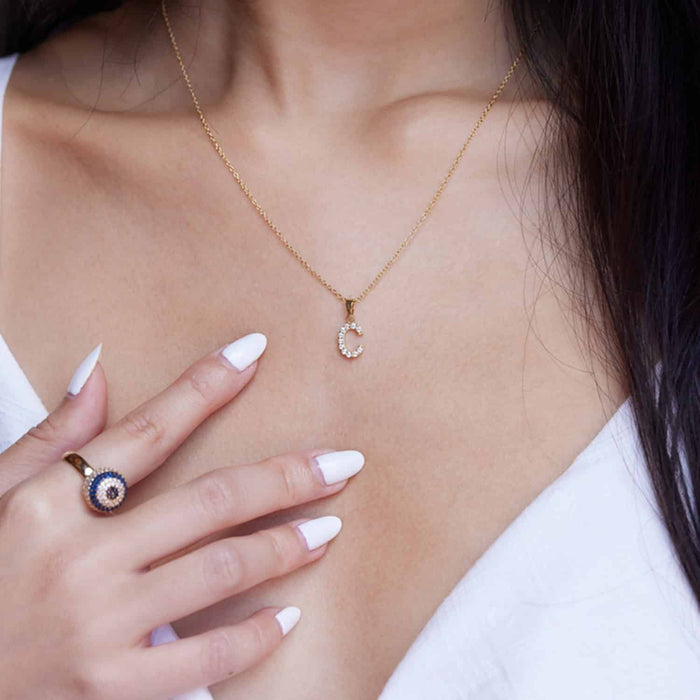 18K Yellow Gold Over Silver Cable Necklace 18" Initial Letter Pendant 0.7" - WJD Exclusives